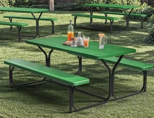 TAUS 6ft Heavy-Duty Outdoor Picnic Table with Wood-Like Tabletop& Steel Frame