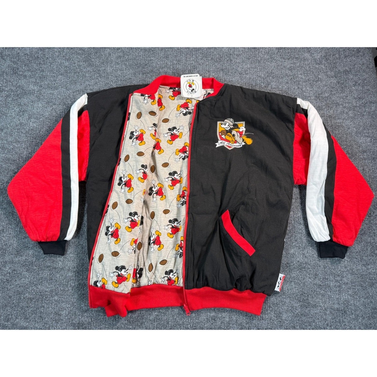 New Vintage Disney Mickey Mouse All American Bomber Jacket Black