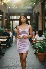 Shein Mini Dress XS Lavender Adj. Spaghetti Straps Side Slit Satin Glam Bodycon