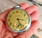 RARE Vintage Ingraham Wind Up Pocket Watch Running Deco Gold Numbers LOOK WOW NR — photo 2