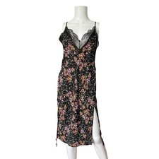Victoria's Secret Slip Dress Black Floral and Star Print Lace Whimsigoth Womens