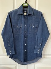 Wrangler Western Denim Shirt Mens 15/32 Pearl Snap Cowboy L/S Button Up 70127MW