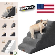 Curved Dog Stairs Ramp for High Beds 5 Step Extra Wide Grey Foam Pet Steps
