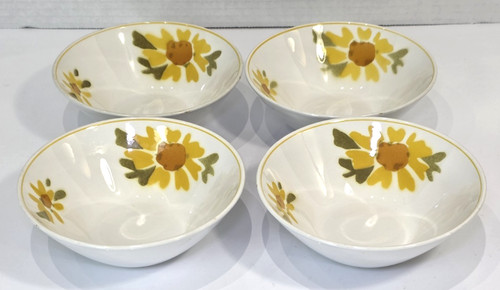 4 Vintage Mikasa Cera-Stone DOLLY Yellow Flower Dessert Sauce Bowls 5 1/4"
