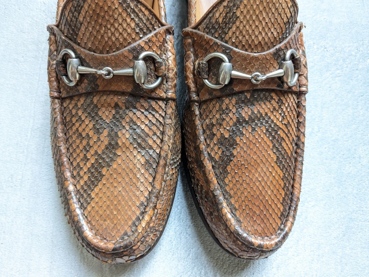 Gucci Horsebit Loafers Brown Python Leather Men US 9 Snakeskin