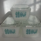 Pyrex Amish Turquoise Butterprint Refrigerator Dish Set w/Lids (2) 502 & (1) 503