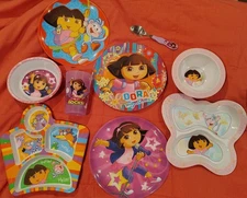 Lot Of Dora The Explorer Melamine Dishes Plates Bowls Cup