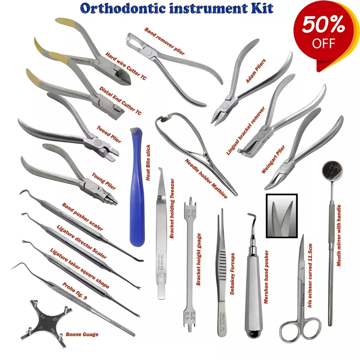 Dental instruments Kit Orthodontic Pliers-Needle  holder-Scalers-Mirrors-Tweezers