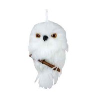 Kurt Adler Plush White Owl Hanging On A Branch Christmas Ornament 3.5"