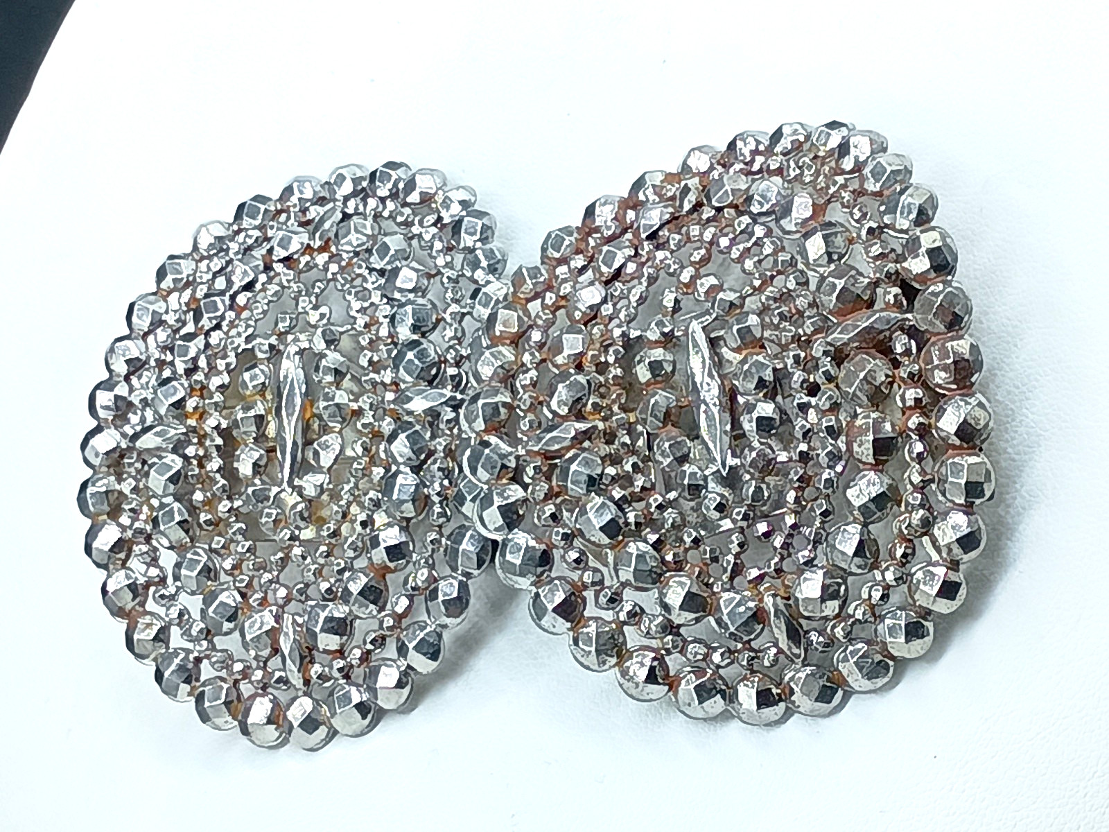 Antique Victorian Shoe Buckle Clip Pair Signed Made In France Cut Steel Faceted