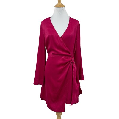 Zara Dress Women M Medium A-Line Valentine Faux Wrap Satin V