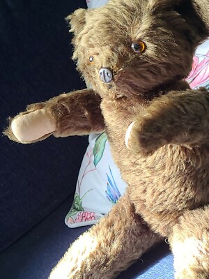 ❤️Knickerbocker❤️ l nose bear (小) 1920 Vintage Knickerbocker Teddy Bear Brown Mohair Glass Eyes Metal