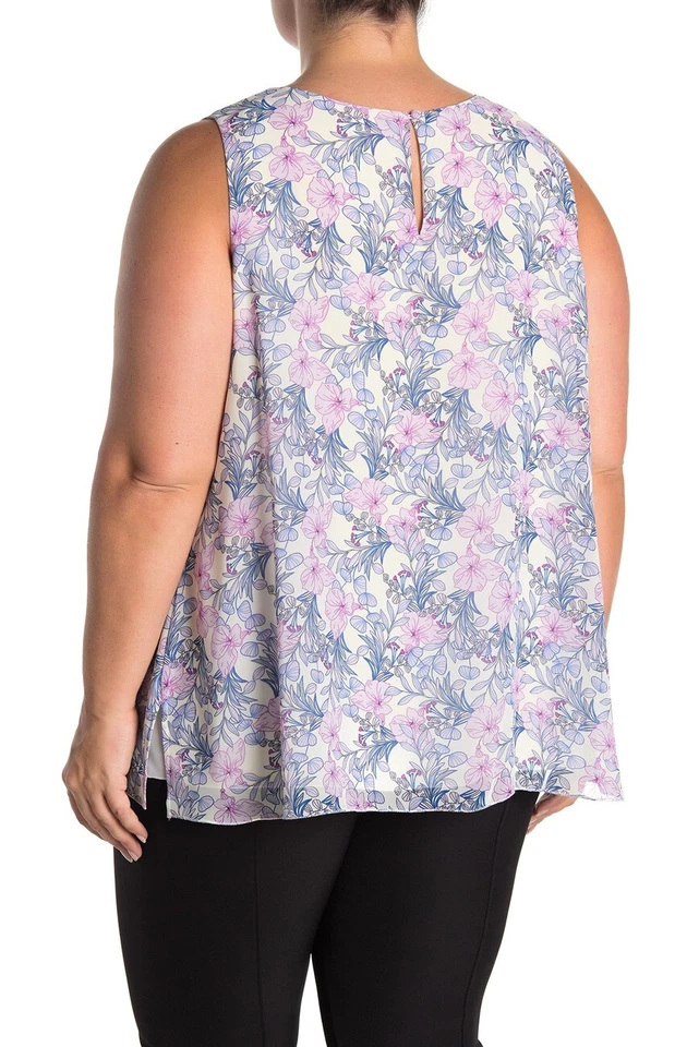 Blusa sin mangas Vince Camuto de gasa 1X, 2X, 3X púrpura azul marfil floral nueva con etiquetas $89 Foto 3 de 4