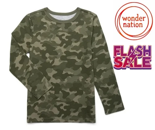 Wonder Nation Boy's SIZE 2XL 18 Long Sleeve Kid Tough T-Shirt color CAMO NEW - Picture 1 of 18