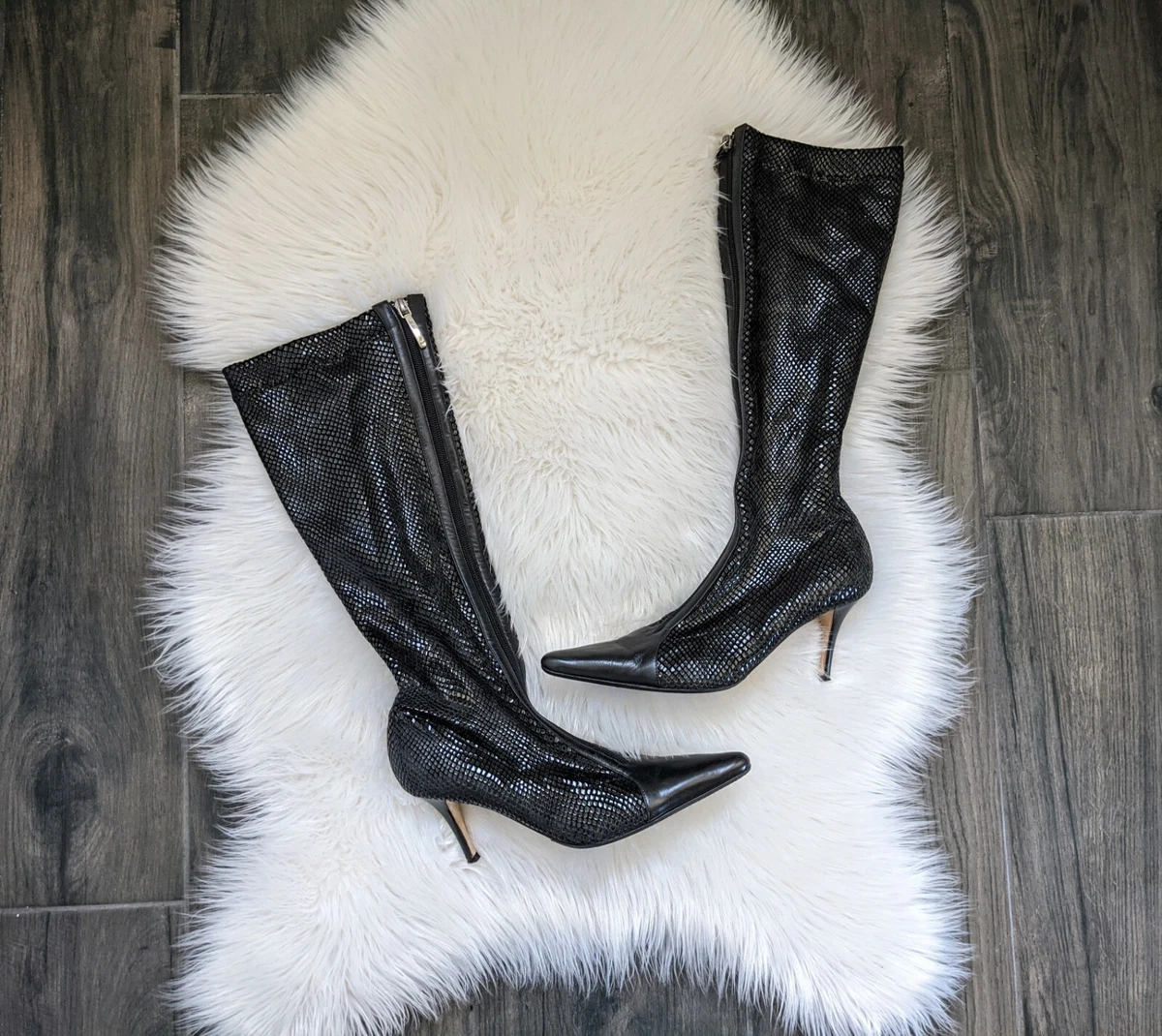 Black knee high top sock boots uk