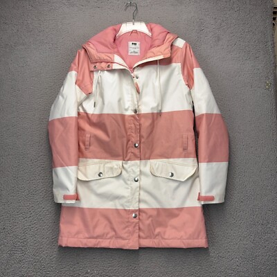 Helly Hansen Lyness Trench Jacket Womens Medium Pink White Striped Waterproof