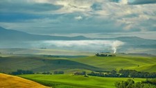 Landscape nature trees tuscany hills italy mist field Custom Gaming Mat Desk