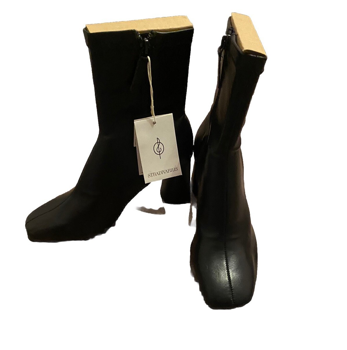 Stradivarius mid heel sock boot in Black SIZE Uk Brand-New