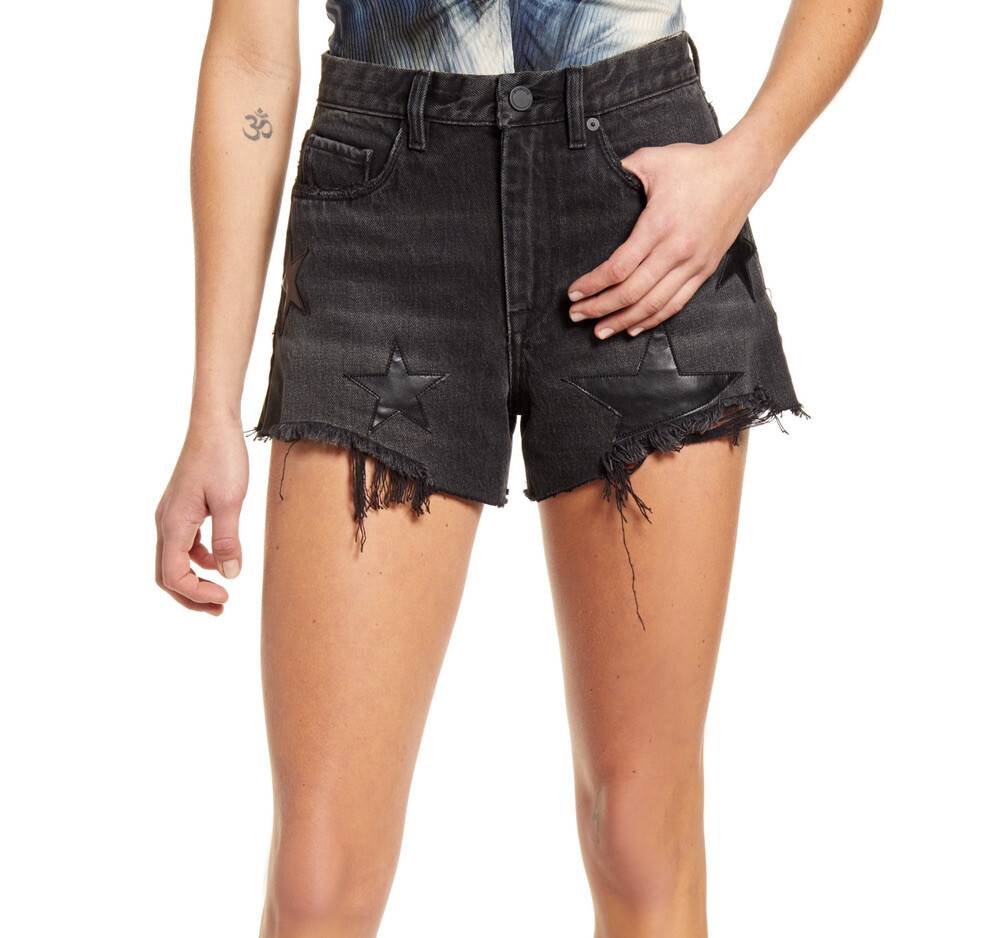 BLANKNYC The Barrow Cutoff black Denim Jean Shorts w/ Stars Sz 28 Distressed