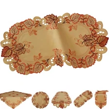 Autumn Leaf Doily Tablecloth tablerunner Orange Terracotta Gold Brown Embroidery