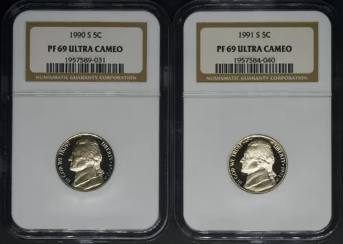 1990-S 1991-S Jefferson Nickel - NGC PF69 Ultra Cameo 2 Coin Lot - ✪COINGIANTS✪