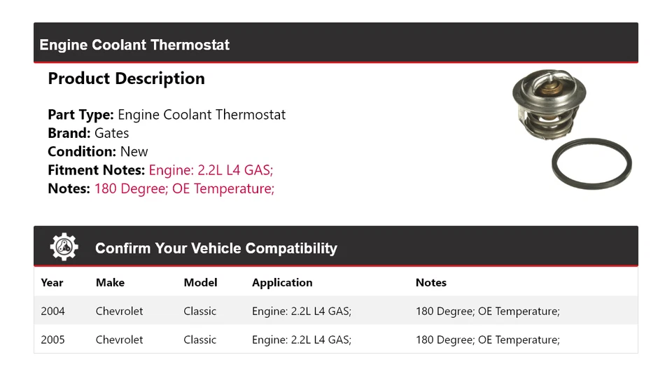 For 2004-2005 Chevrolet Classic 2.2L L4 GAS Engine Coolant Thermostat Gates - Image 2 of 4