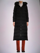 Land's End Down Maxi Winter Coat Size S Tall ( 6-8 ) Black Faux Fur Hooded