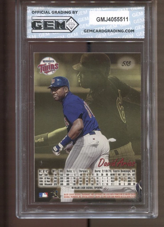 1997 David Ortiz Ultra #516 Gem Mint 10 RC Rookie Boston Red Sox - Image 2 of 2