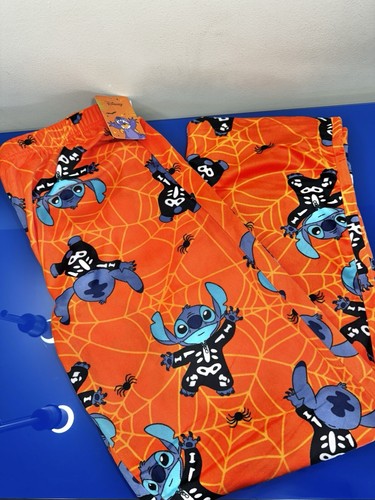 Damen Stitch Halloween Pyjama Schlafhose Größe M Orange Disney Skelett