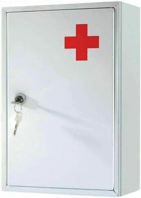 THRINK WALL MOUNTED MEDICINE CABINET CUPBOARD FIRST AID BOX GLASS DOOR LOCKABLE 2 KEYS