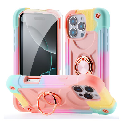 For iPhone 17 Pro Max 16 15 14 13 12 11 Rugged Case Screen Protector Ring Stand