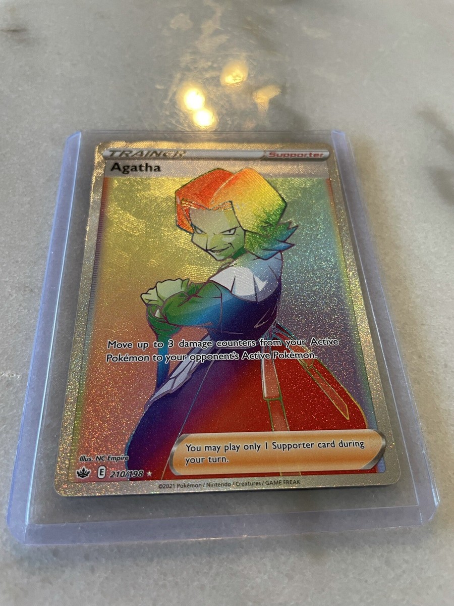 agatha pokemon card rainbow Pokemon Agatha 210/198 Rainbow Full Art Secret Rare Chilling Reign Card  Mint