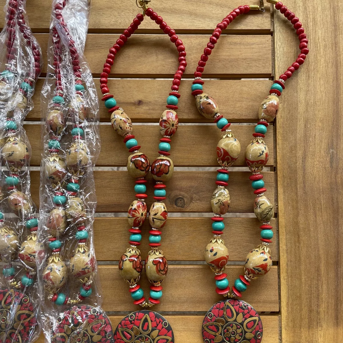 6 WHOLESALE LOT ETHNIC BOHO INDIA BANJARA NECKLACE CERAMIC BEADS 22 LONG