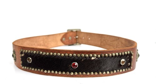 Unisex Brown Vintage Hair On Leather Studded Belt Size Med Unbranded 8/9 Oz 34 - Picture 6 of 13