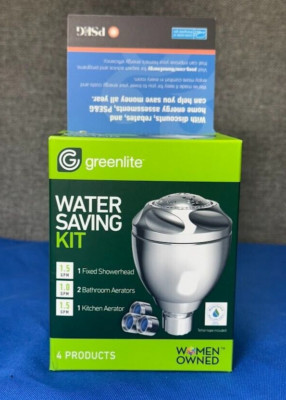 Low-Flow Shower Head, Water-Saving Fixed in Silver Greenlite Aerators 1.5 GPM
