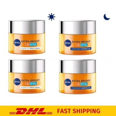 4x NIVEA Extra Bright C HYA Vitamin Day Serum + Night Sleeping Gel Extra Bright