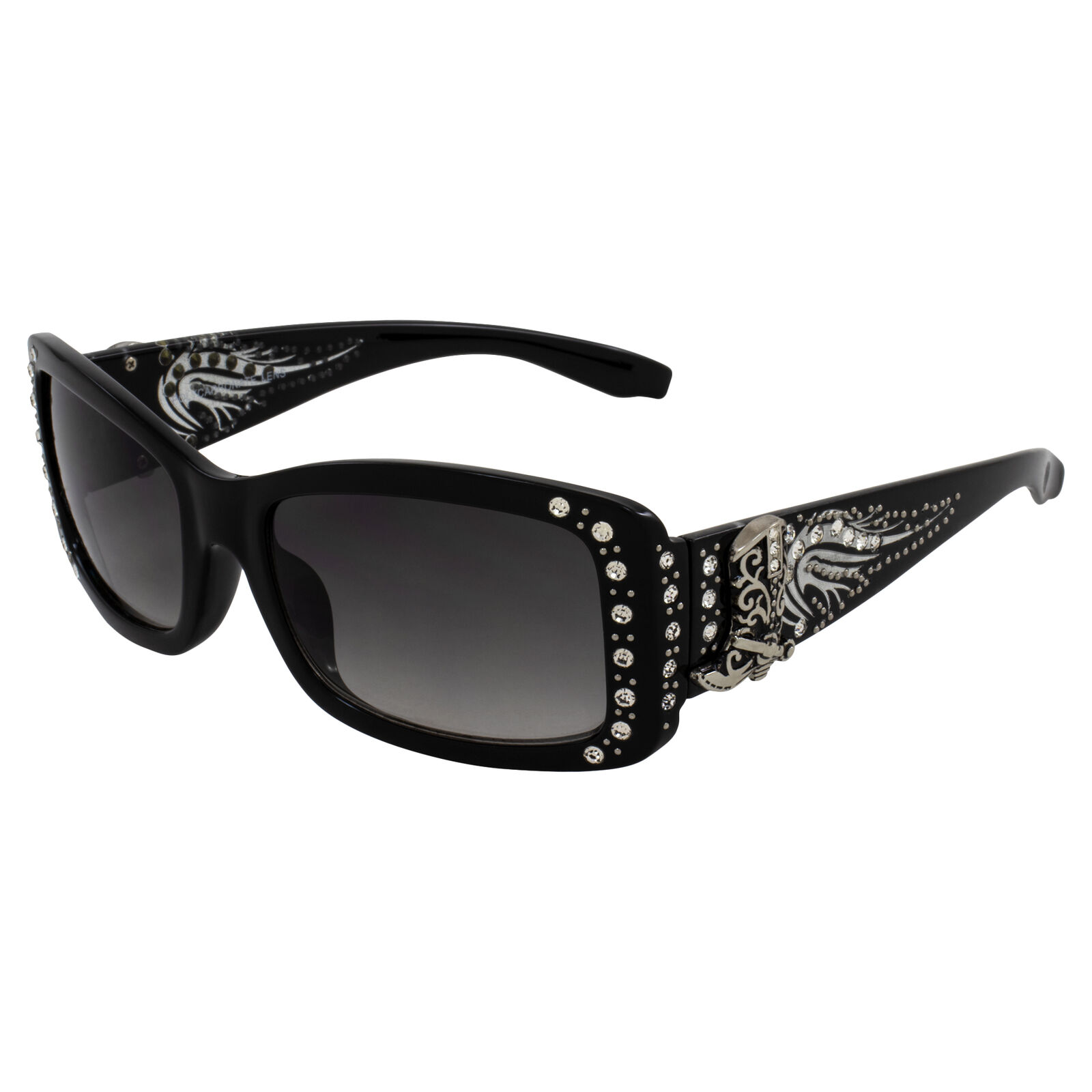 Rodeo Queen Belle Women’s Fashion Sunglasses Black Frame w/ Bling Rhinestones