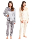Womens Crushed Velvet Pyjama Sets Lounge Wear Pyjamas PJs Top & Pants Set