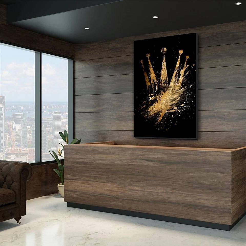 ✅WANDBILD LEINWAND, ACRYLGLAS GOLD KRONE KUNST LUXUS BILD WANDDEKO PREMIUM - Bild 3 von 4