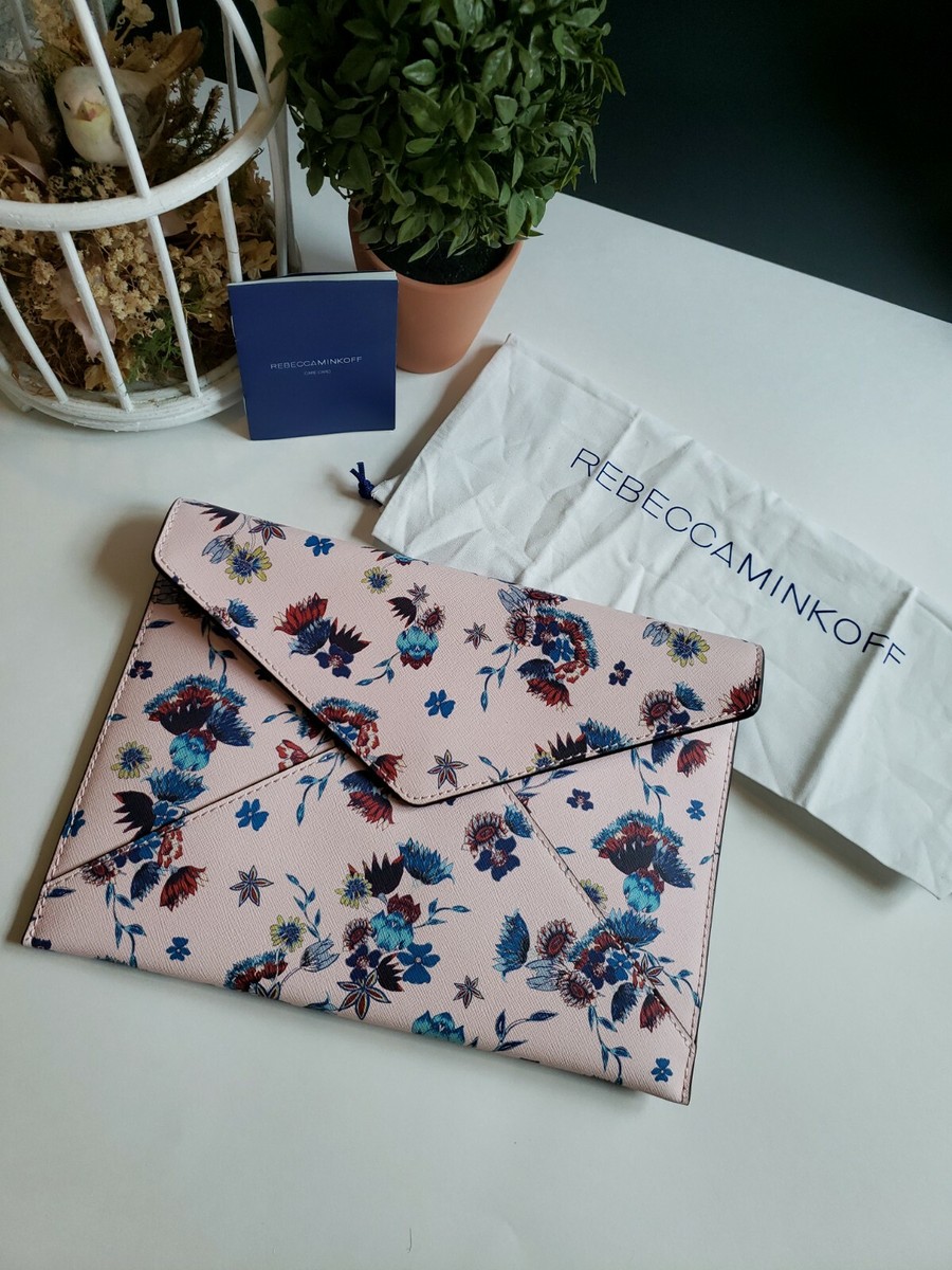 New Pink Blue Flower Leo Rebecca Minkoff Envelope Clutch