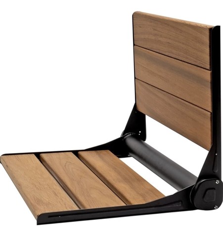 18" ADA Compliant Folding Teak Wood Shower Bench Seat, Black - Picture 6 of 7