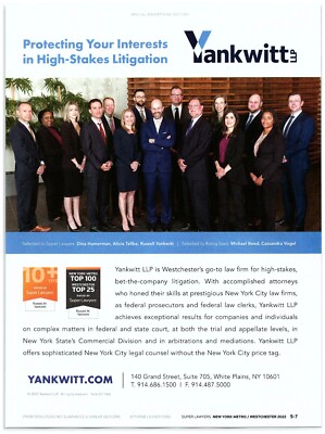 2022 Yankwitt LLP Print Ad, Protecting Your Interests Litigation White Plains NY