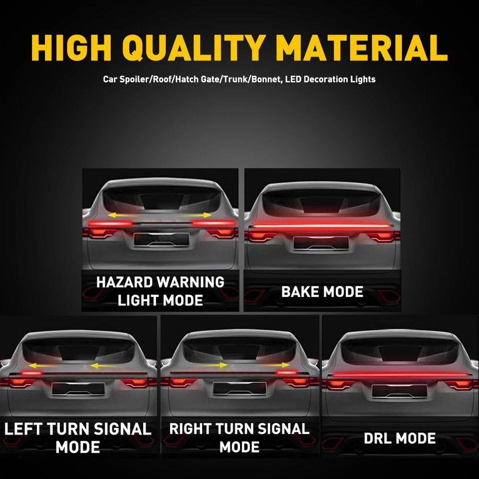 Carbon Fiber LED Car Tail Brake Light Strip Rear Spoiler Lip Trim Universal New - Image 3 of 4