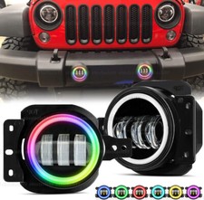 4 Rgb Halo Led Fog Lights Drl Kit For Jeep Wrangler Jl Gladiator Jt 2018-2023