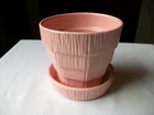 VINTAGE MCCOY POTTERY BASKET WEAVE PLANTER WITH ATTACHED SAUCER PINK 4"