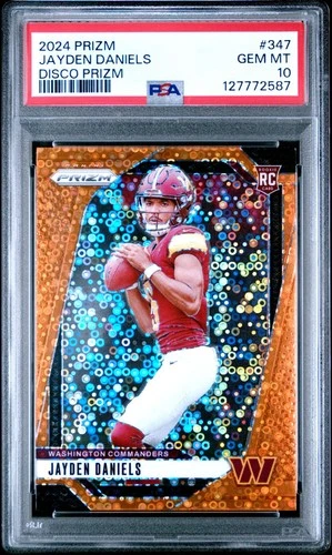 JAYDEN DANIELS 2024 PRIZM DISCO ROOKIE RC #347 PSA 10 GEM MINT! COMMANDERS LSU!