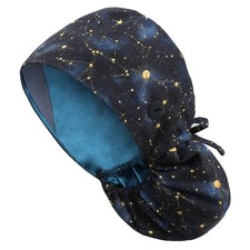 Satin Lined Scrub Cap Women Ponytail Surgical Hat With Buttons Sweatband