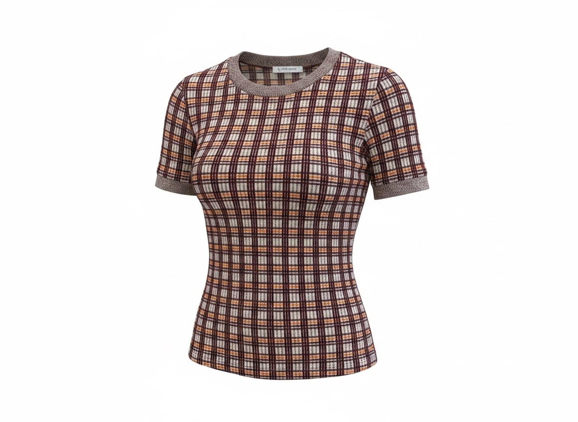 Zara Trafaluc Plaid Checkered Knit Short Sleeve Top Sz S 70s Retro Coquette