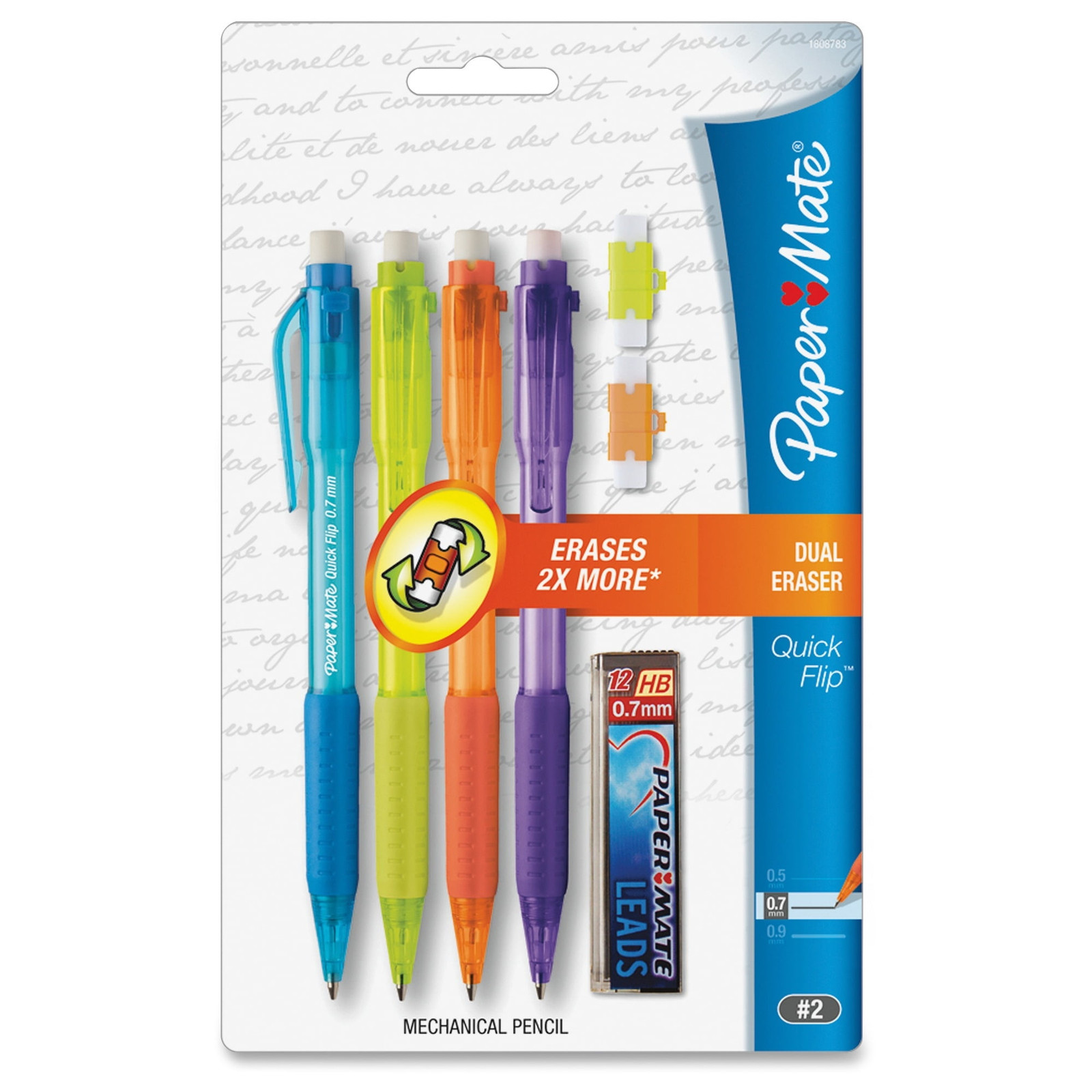 Quick Flip Mechanical Pencil, .7mm, Blue-Orange-Purple-Yellow Barrel, 4/Pack