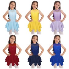 UK Girls Sparkly Figure Ice Skating Dress Ballet Dance Gymnastics Leotards Skirt